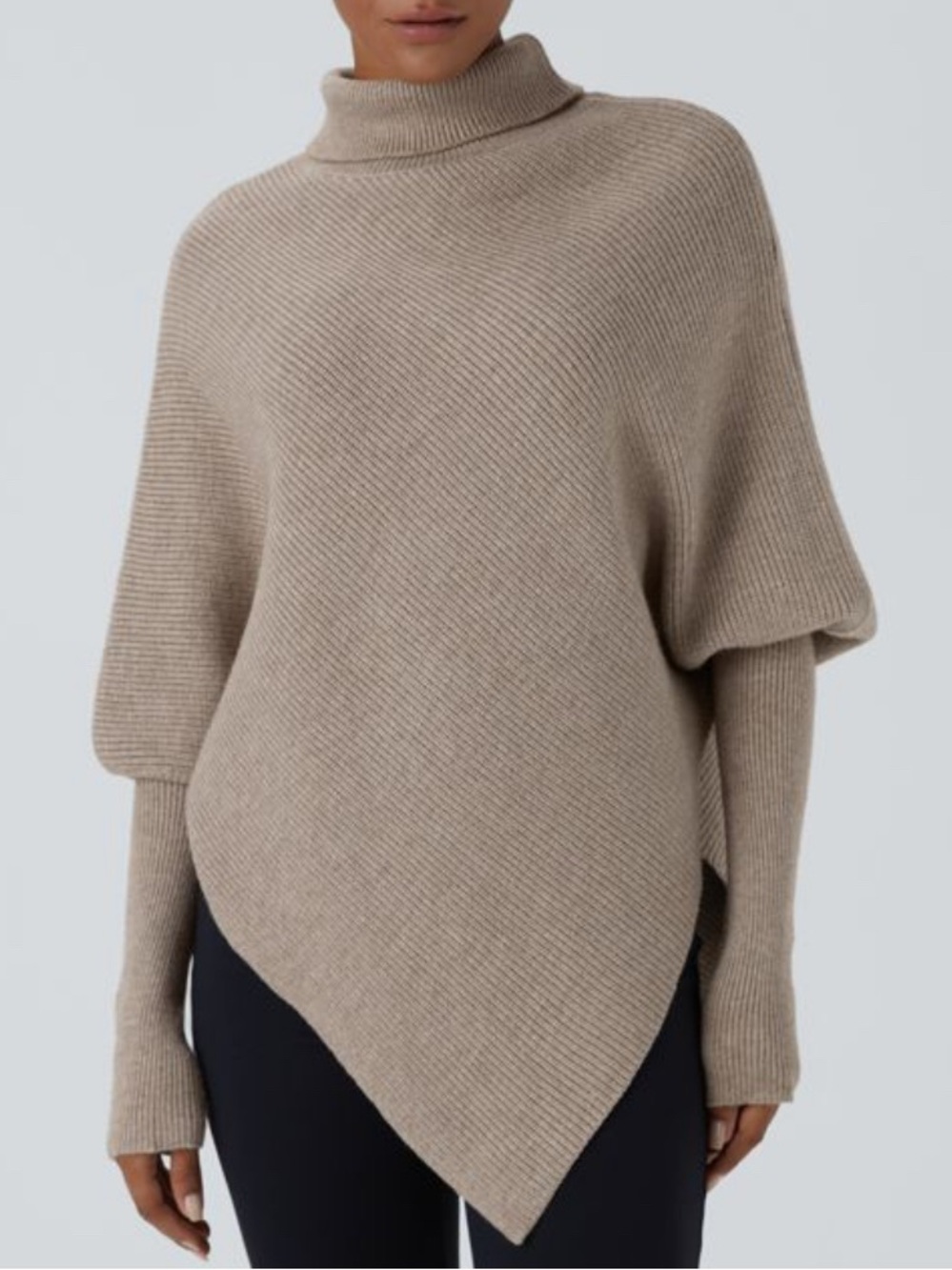 HALARA Taupe Asymmetric Turtleneck Poncho Sweater